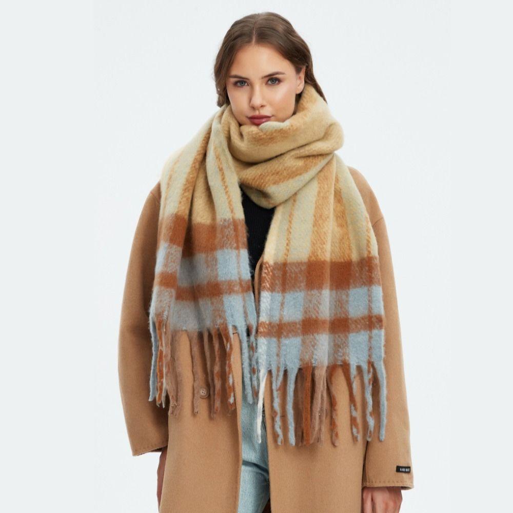 Plush Rainbow Tassel Shawl Mohair Winter Cashmere Scarves Retro Warm Wraps Autumn Winter
