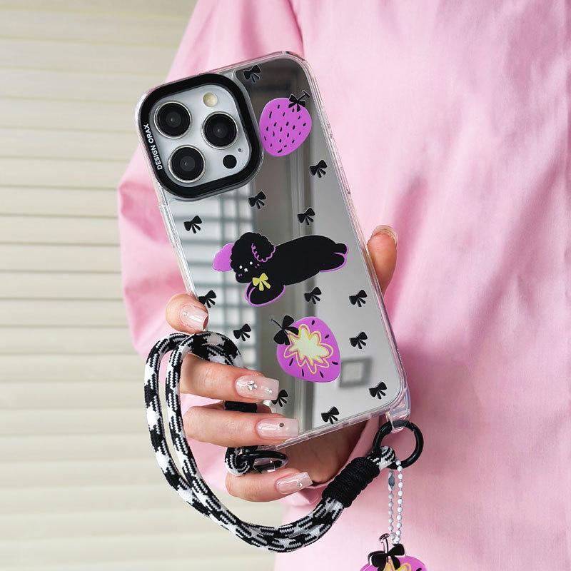 Чехол Zhitai iPhone 15 Pro Mirror, мультяшный дизайн, совместим с iPhone 12/13/14 Pro Max, в комплект входит ремешок