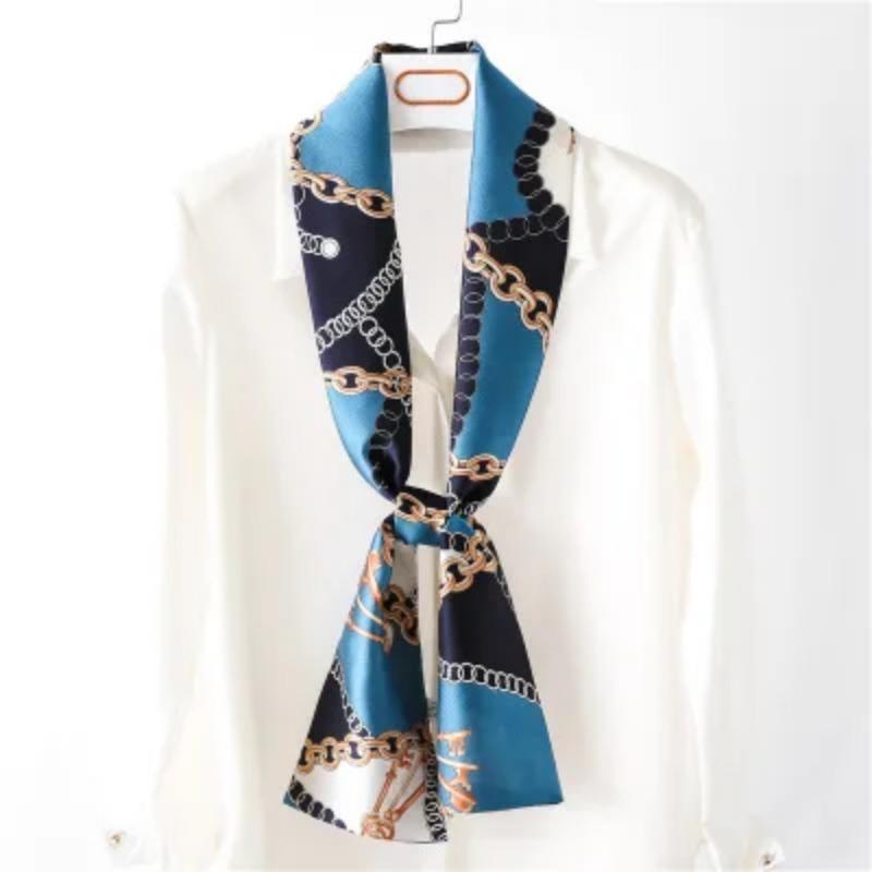 Хиджаб Натуральный Длинный Шелк Женский Принт Элегантные Шейные Платки Лента для Волос Головная Повязка Завязка Украшение Ручки Сумки Фуляр Воротник Косынка