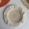 Set of 4 Boho Woven Round Placemat Handmade Table Mats Woven Jute Tassel Mat RetroTable Decor Fringe Coffee Mat Fur Ball Dining Mat Pompom Home Decor