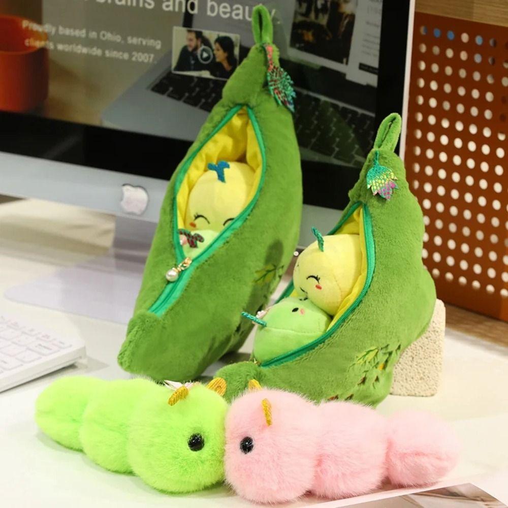 Lifelike Plants Green Soybeans Plush Keychain Caterpillar Kidney Bean Plush Toy  Couple gift