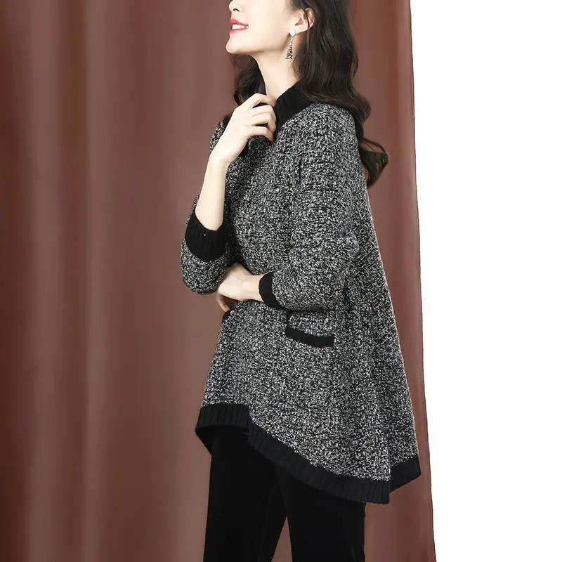 Женские вязаные свитера, весенне-осенние свободные полуводолазки, вязаные топы, женский пуловер, куртка 3XL