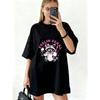 Оверсайз платье-футболка Черное С чувством дикого енота с бутылкой вина и бокалом Принт Повседневный стритвир Для женщин