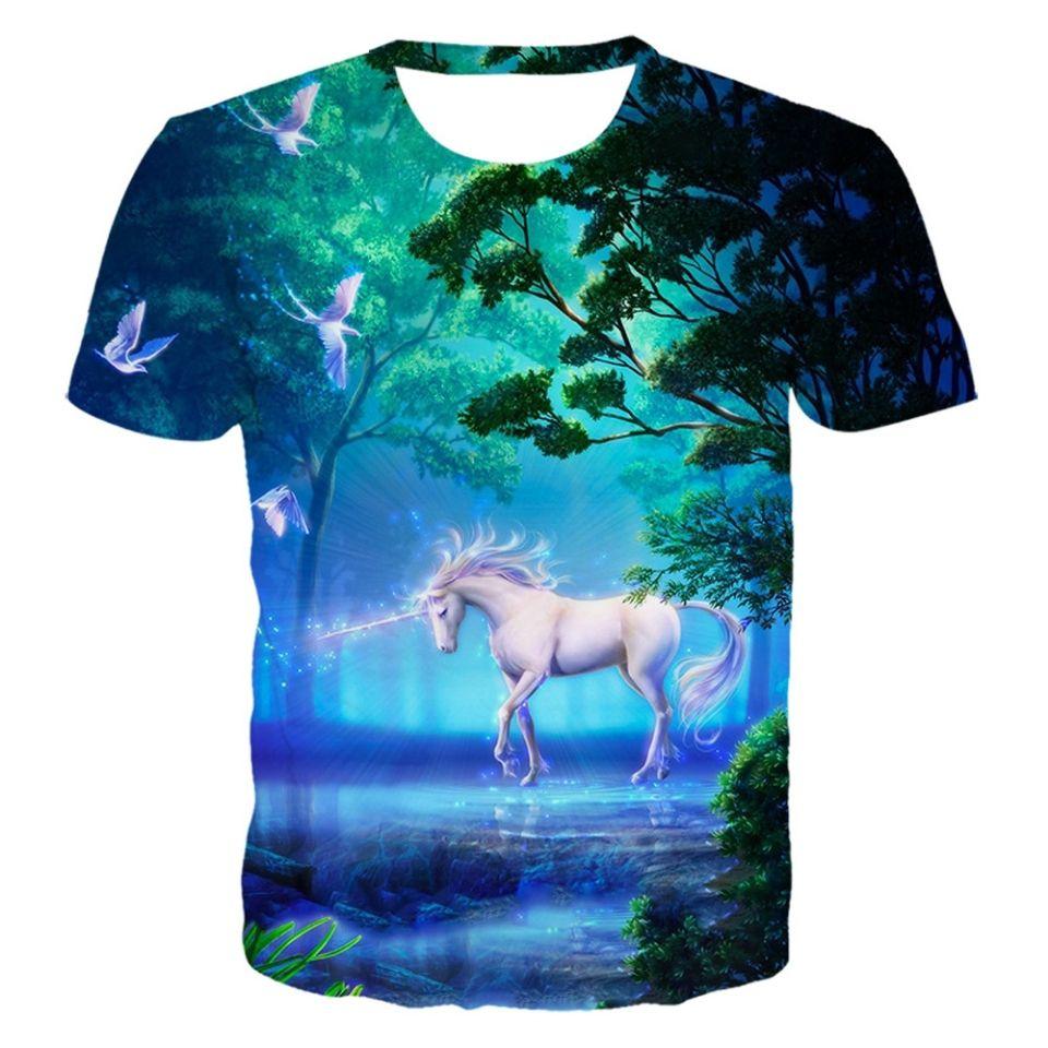 Summer New Unicorn Pegasus Animal Pattern 3D Digital Printing Round Neck Short Sleeve Personalized Trendy Men's T-shirt