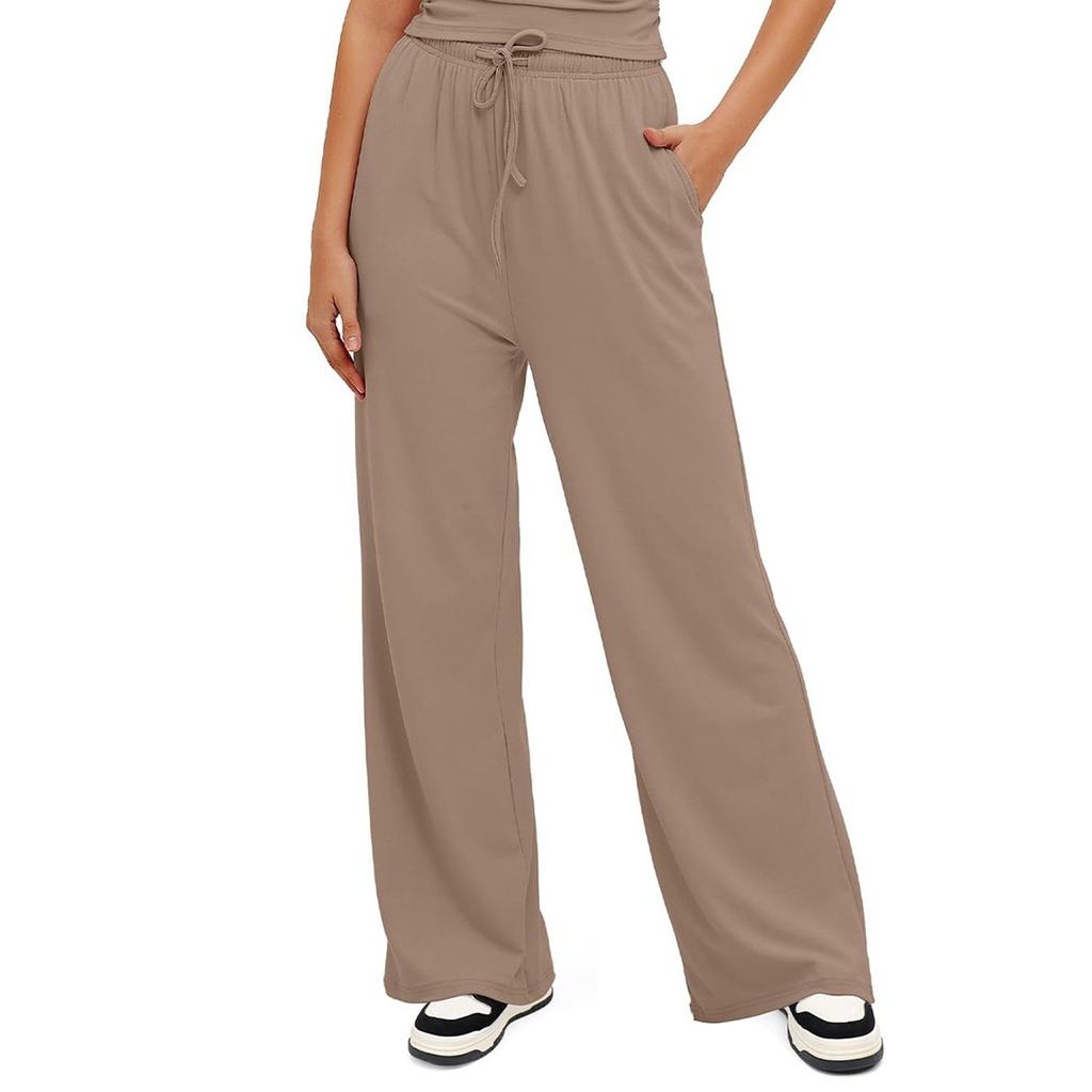 Женские прямые летние легкие брюки с косыми карманами и высокой талией