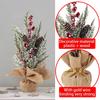 Small Christmas Artificial Plants with Burlap Base Faux Pine Branches with Red Berries/Poinsettias Flower for Winter Indoor Home
