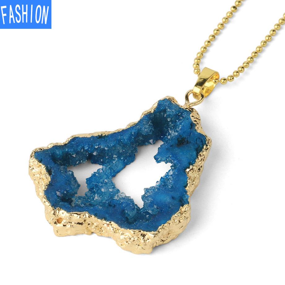 Ожерелье из натурального камня с хрусталем и бутоном, женское ажурное индивидуальное ожерелье с кристаллами и геометрическим кулоном