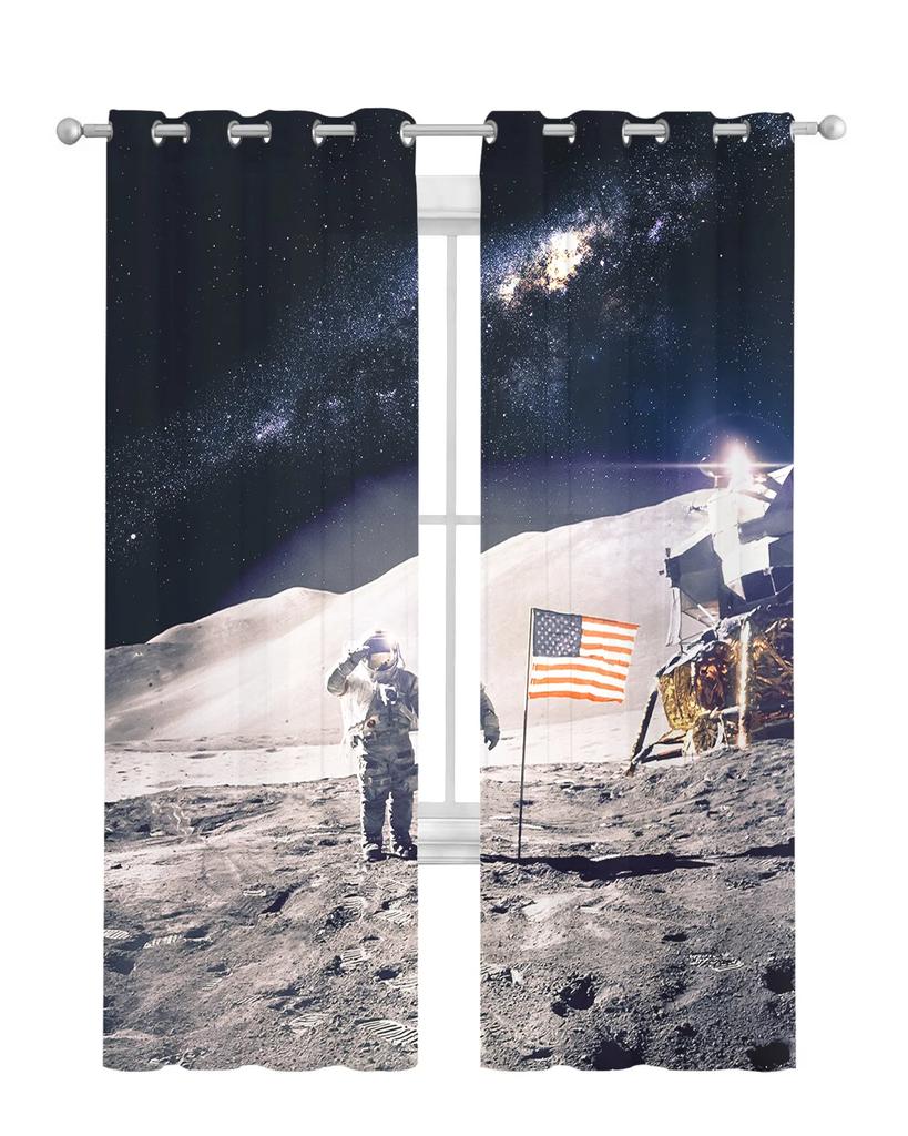 Астронавт, космос, луна, тюлевые шторы для гостиной, спальни, кухни, украшения, шифоновая прозрачная вуаль, оконные шторы, индивидуальная драпировка