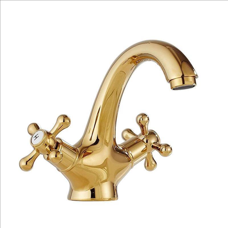 Dual Handles Antique Basin Faucet Hot and Cold Water Crane Bronze Sink Faucet Bathroom Vintage Mixers Taps Gold