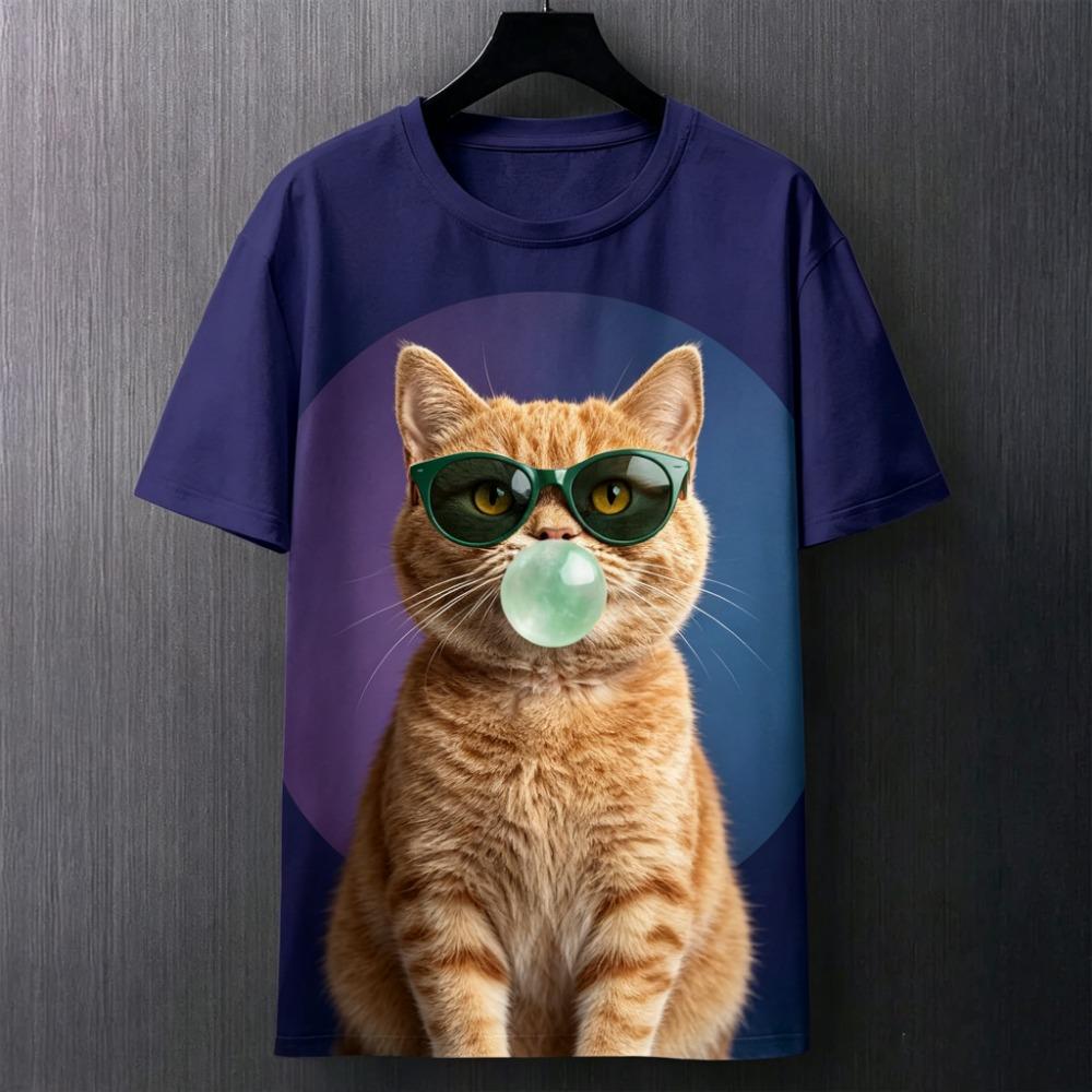 Смешная 3D-печать с животными, кошка, пускающая мыльные пузыри, мужская футболка, повседневная футболка, модные топы с коротким рукавом, летняя одежда