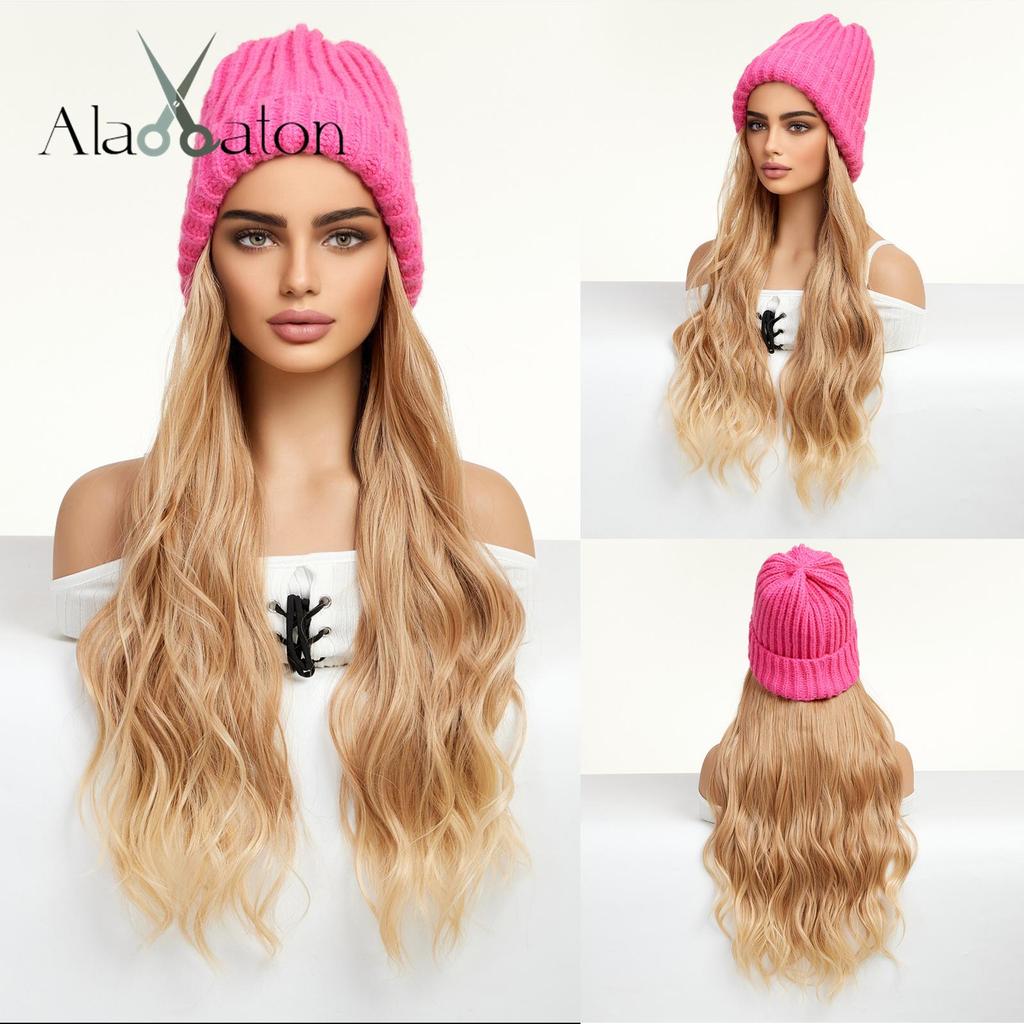 Blonde Unicorn Hat Wigs Cap with Hair Ombre Brown Blonde Color Connect Synthetic Hair Extensions Women Daily Party High Temperature