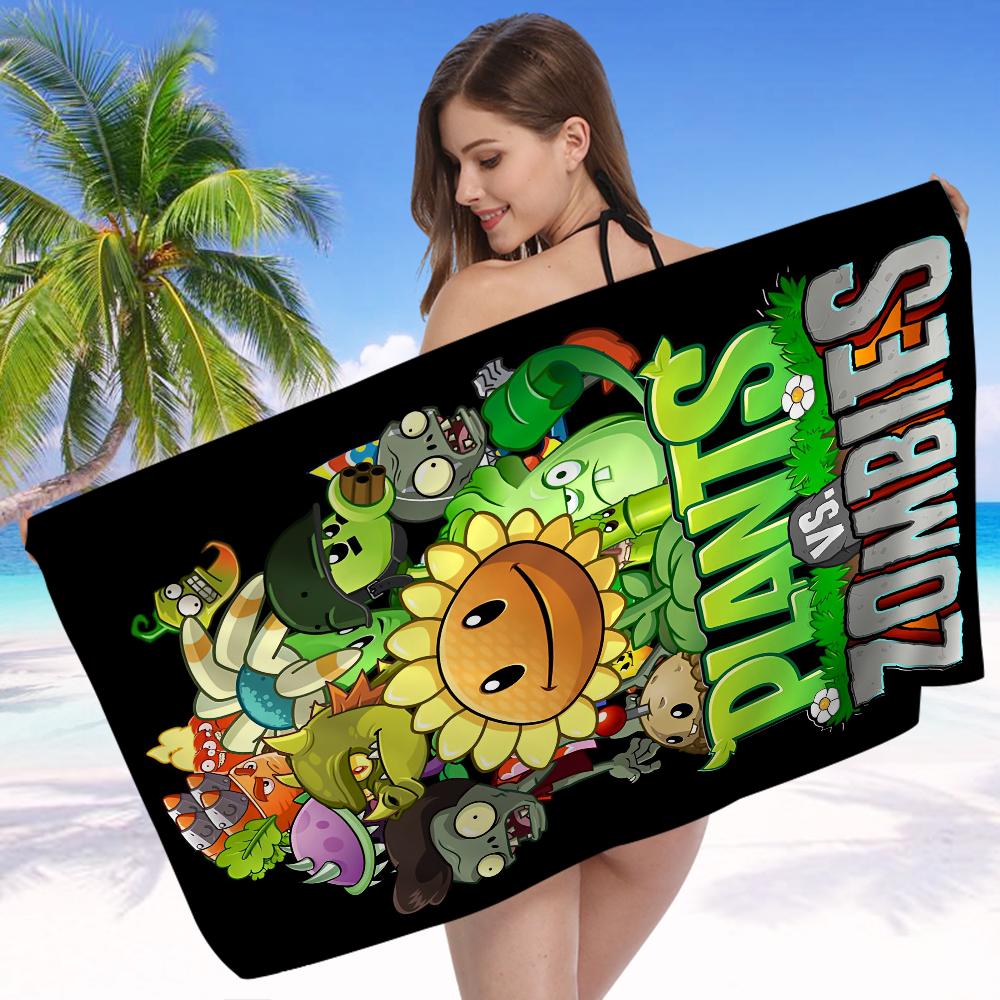 Полотенце для пляжа Plants Vs Zombies Мультяшное Милое Летнее Детское Большое для Ванны Бассейна Пляжа Микрофибра Впитывающее для Плавания Путешествий