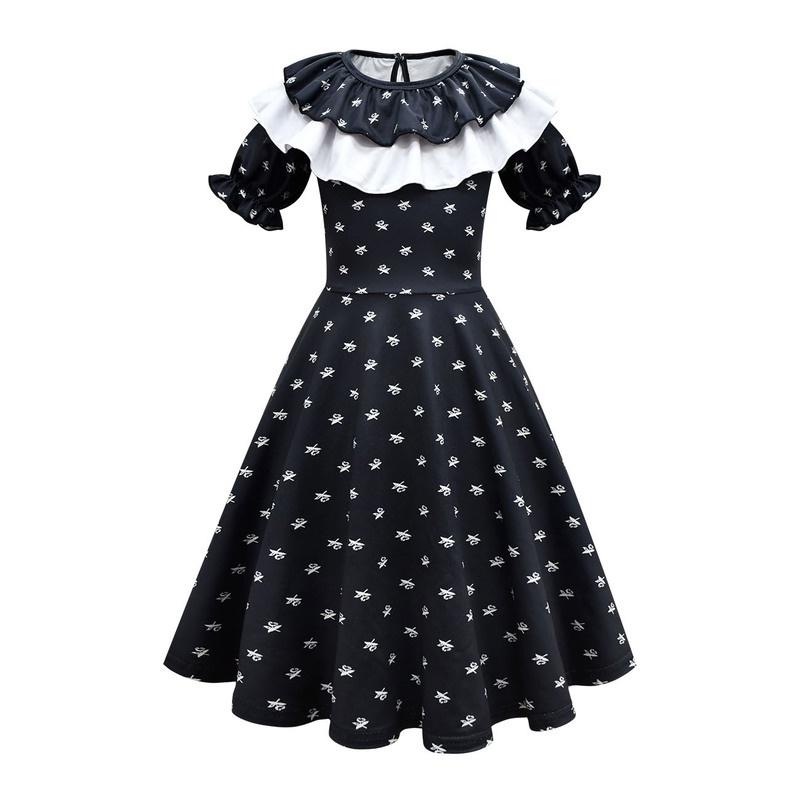 Wednesday Addams Dress Wig Xmas Halloween Party Cosplay Costume For Kids