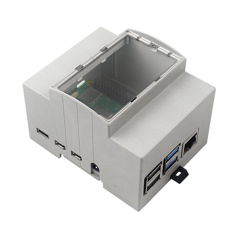 Корпус с креплением на DIN-рейку для Raspberry Pi 4B из ABS с вентилятором и прозрачной крышкой