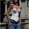 Сексуальный crop-топ-камисоль без бретелей с кружевной вышивкой и затянутой талией для женщин