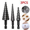 3PCS 3-12mm 4-12mm 4-20mm HSS Straight Groove Step Drill Bit Set Titanium Coated Wood Metal Hole Cutter Core Drill Bit Set