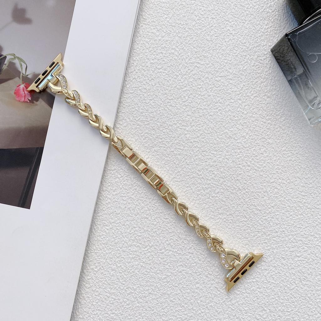 Женский браслет для Apple Watch Band 7 6 se 41 45 44 38 42 мм, женский роскошный ювелирный металлический кожаный браслет для iWatch с бриллиантами 40 мм