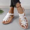 Fashion 2025 Summer Bohemia Flowers Casual Shoes Women Fashion Floral White Women's Clip Toe Flat Sandals Slip On Beach Women Sandals