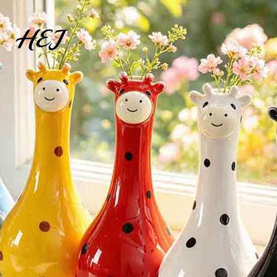 Modern Artistic Room Decoration Cute Polka Dot Giraffe Vase, Hand-painted Resin Flower Creative Big-mouthed Unique Home Decor Accents Holder