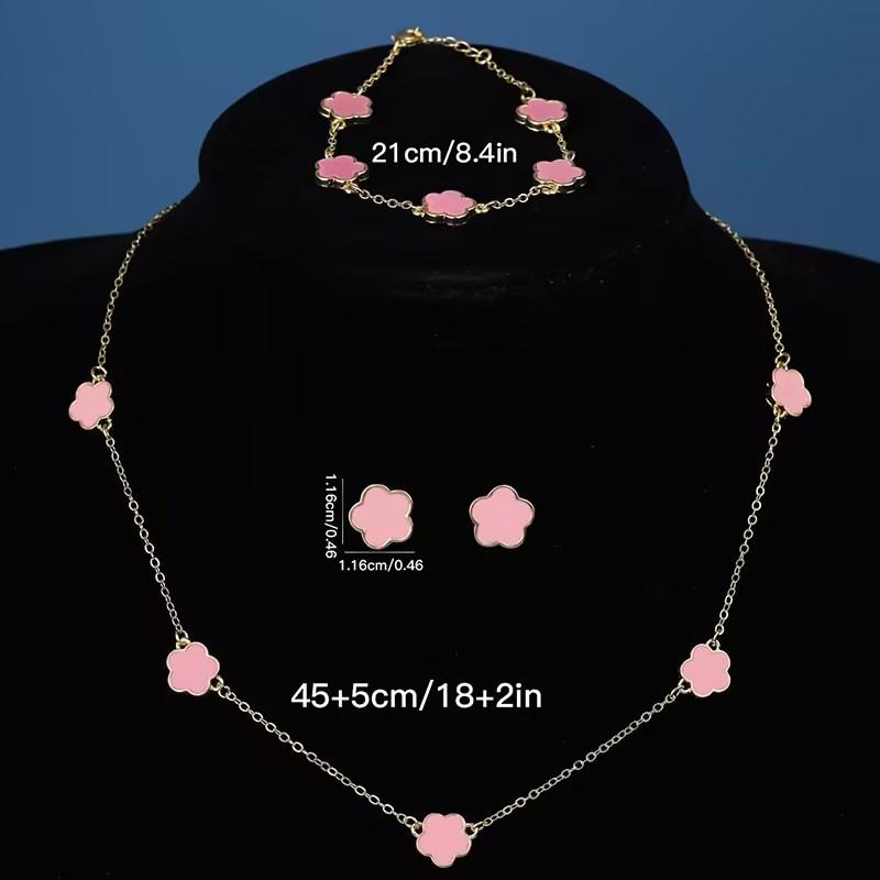 Счастливый пятилепестковый цветок, пятилистный клевер, браслет, серьги, ожерелье, комплект из трех предметов для женщин, стильные аксессуары, ювелирные изделия для вечеринок