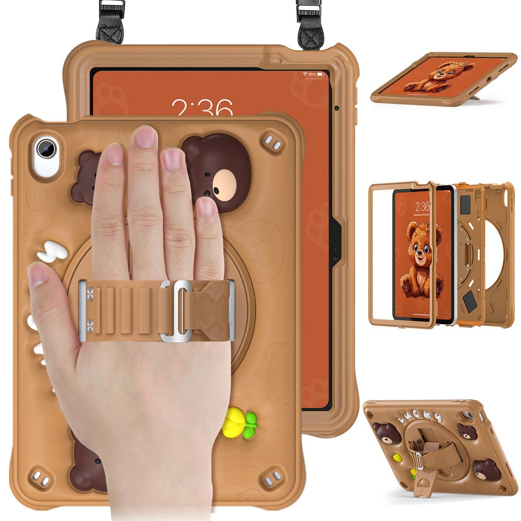 Для iPad (2025)/10.9 (2022) Чехол с плечевым ремнем, узор «Медведь», PC+Силикон+TPU, подставка, чехол для планшета