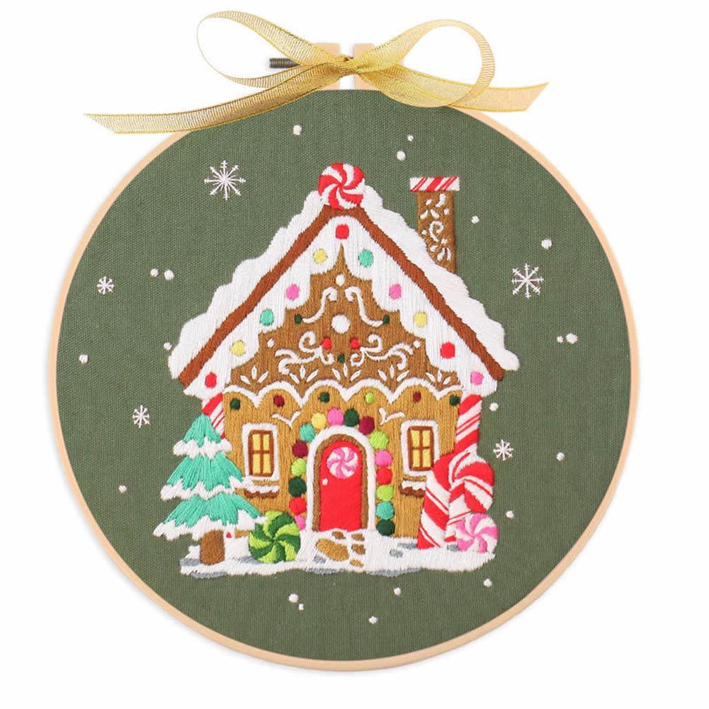 Embroidery Kit, Cross Stitch Kits For Beginners, DIY Needlepoint Kits With Stamped Christmas Pattern Fabric Hoop Needle Threads