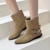 Cowhide Version Korean Version Niche Pointed Short Boots Western Cowboy Boots Women's Thick Heel Belt Buckle Genuine Leather Boots Martin Boots
