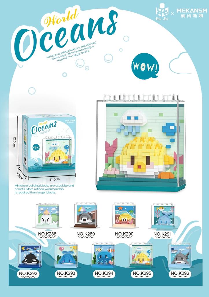 Marine Animals Dolphin Orca Jellyfish Shark Sea Lion Otter Hermit Crab Construction Blocks Kit Blocks Model Plaything