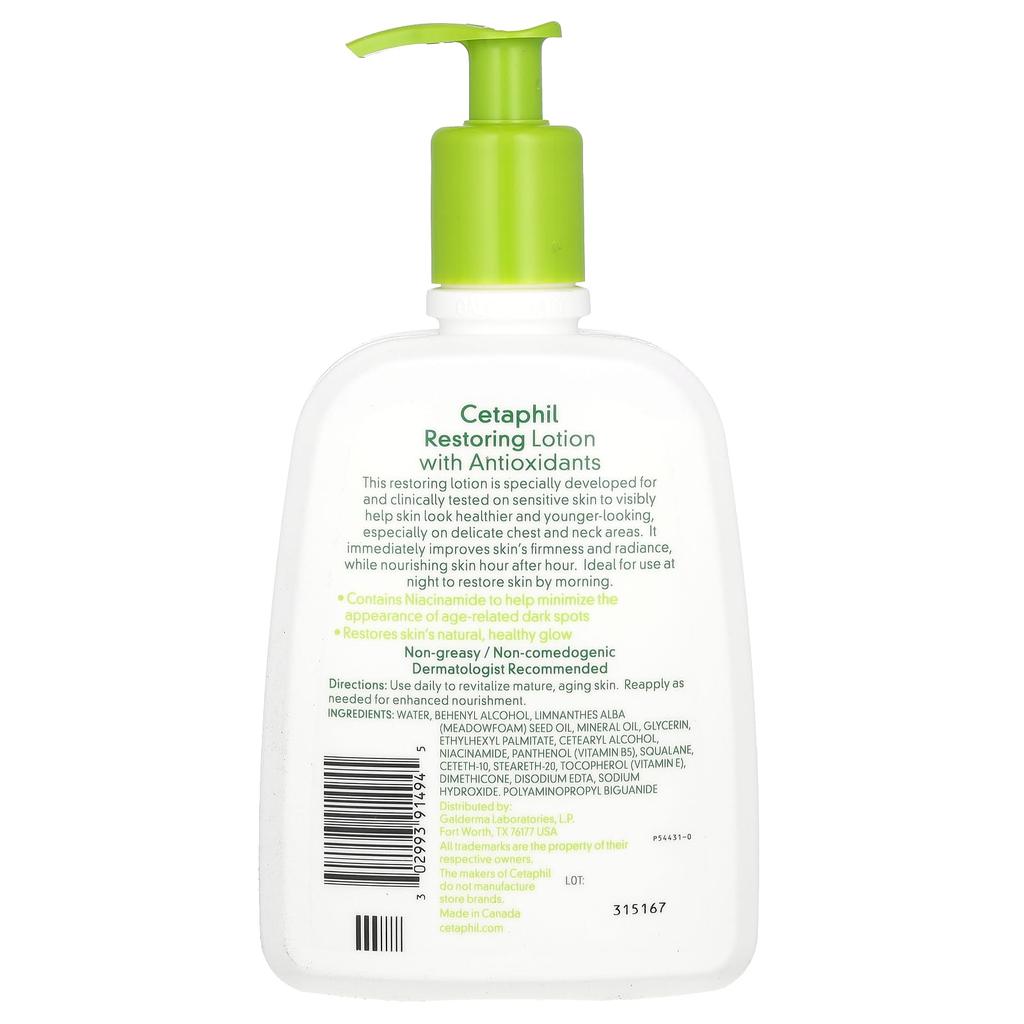 Cetaphil Regenerating Lotion with Antioxidants, Medium, Fragrance-Free, 16 Fl Oz (473 Ml)