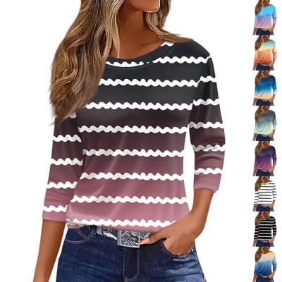 Женская модная повседневная свободная футболка с круглым вырезом и рукавами 3/4 с принтом, женский топ