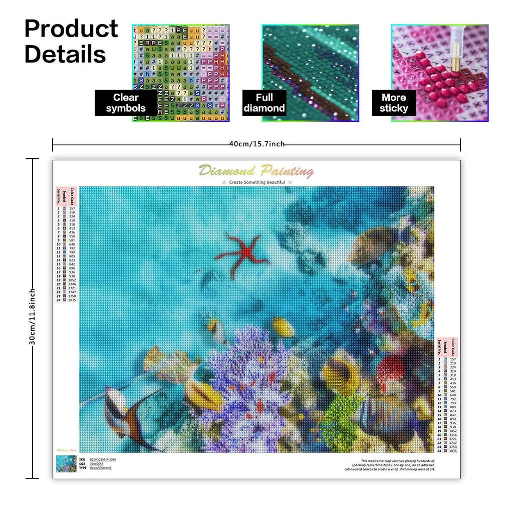 5D алмазная живопись рыба животное полная круглая вышивка Приморская картина из горного хрусталя мозаика домашний декор 30x40 см/12x16 дюймов