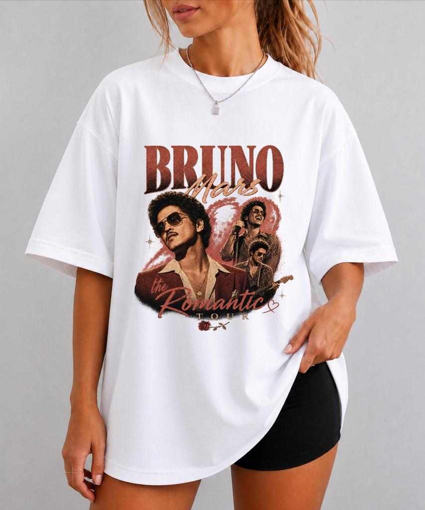 Bruno Mars Inspired Vintage Graphic T-Shirt, Romantic Tour Tee, Retro Concert Shirt, Oversized Unisex Music Tee