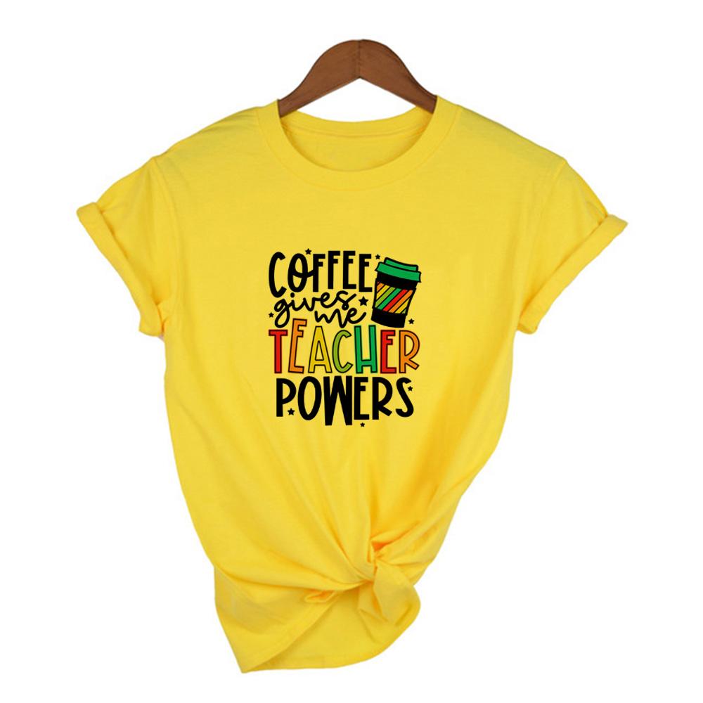 Coffee Gives Me Teacher Powers Women Graphic T Shirts Harajuku Aesthetic Clothes Short Sleeve Fashion Gift