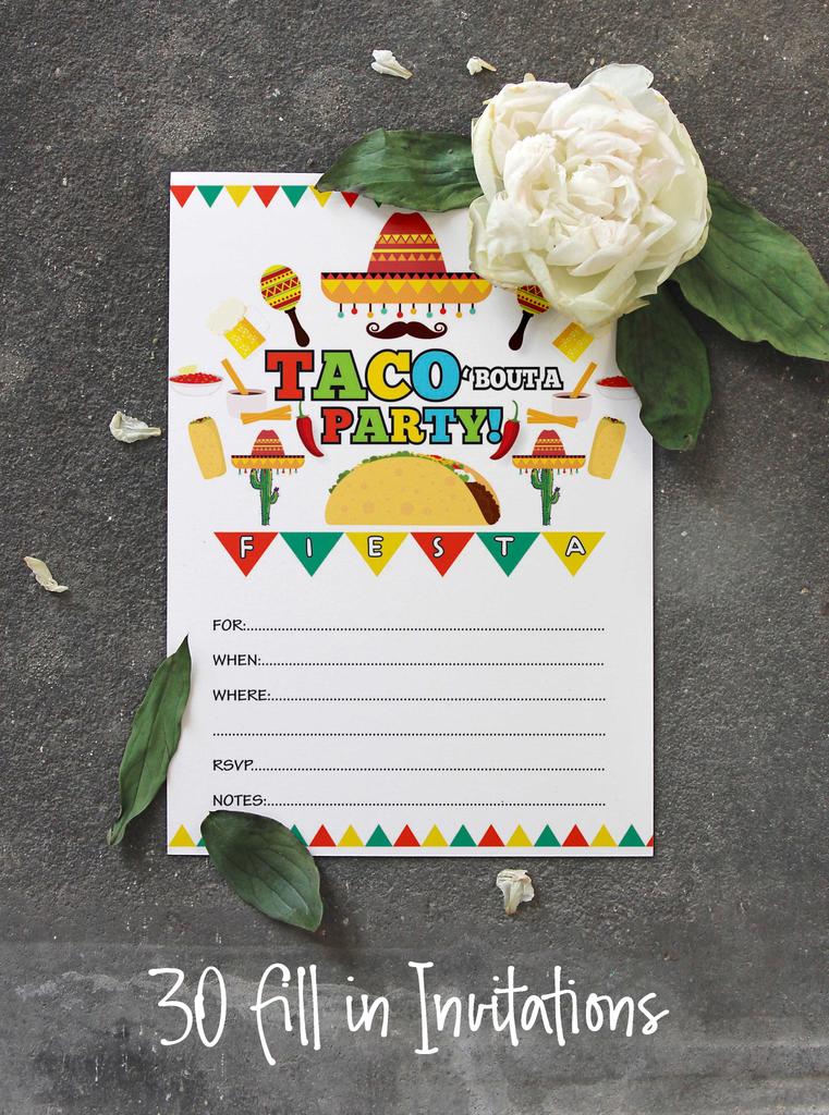 Inkdotpot Набор из 30 приглашений на вечеринку Taco Bout, приглашения на вечеринку в стиле фиеста, приглашения для заполнения с конвертами