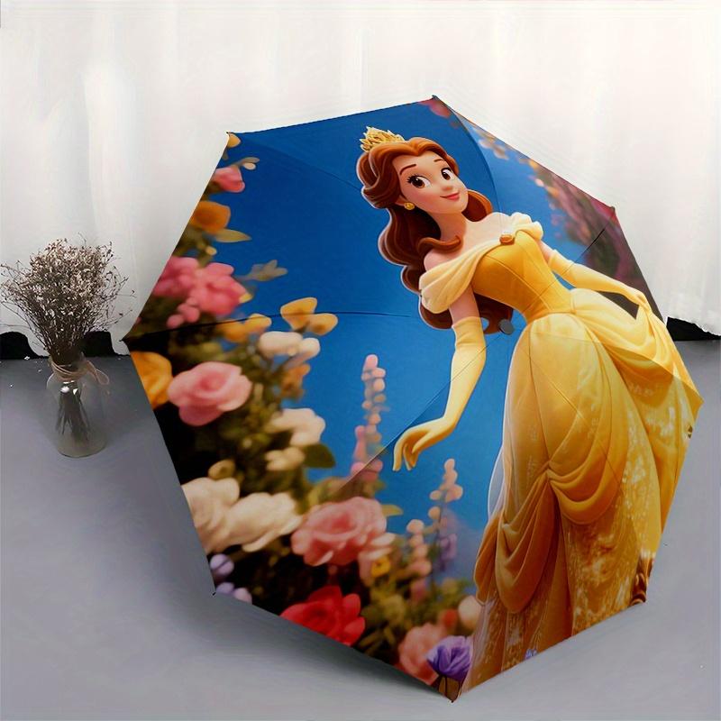 Princess Belle, Floral Garden Automatic Opening and Closing Umbrella, Compact Travel Umbrella, Lightweight and Portable, Suitable for Beach