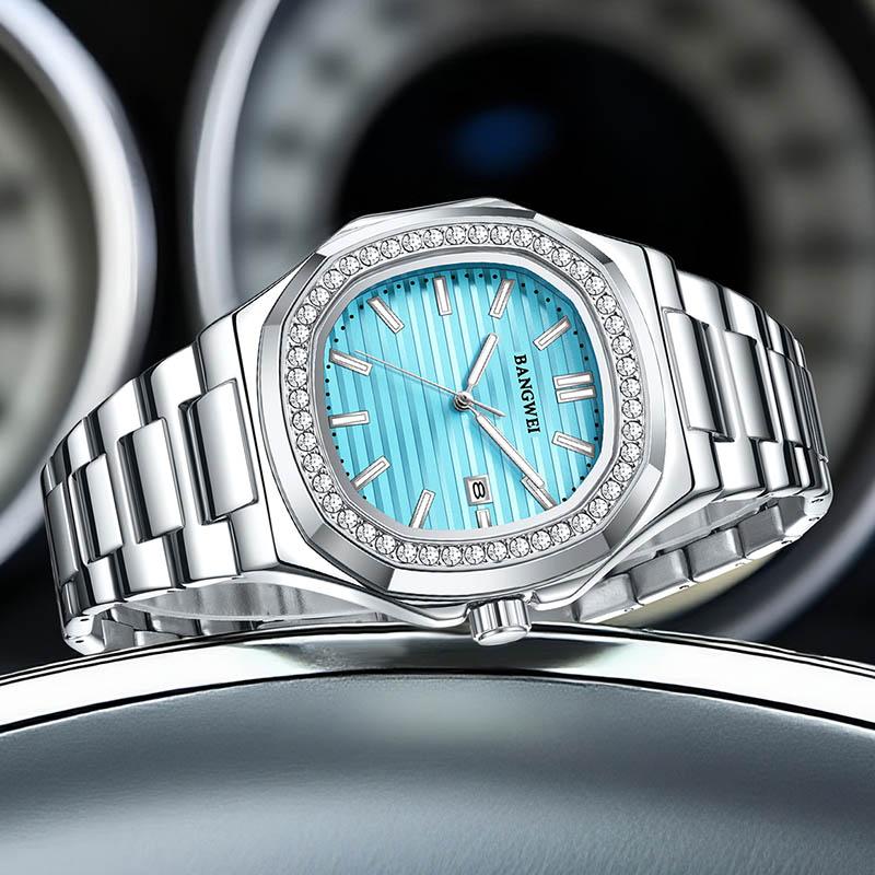 Мужские часы Бизнес Водонепроницаемые Светящиеся Дата Мужские Наручные часы Нержавеющая сталь Квадратный циферблат Кварцевые Мужские часы