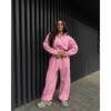 Womens Casual Fleece Two-Piece Set Long Sleeve Zip-Up Top With Drawstring Pants Striped Detail Streetwear