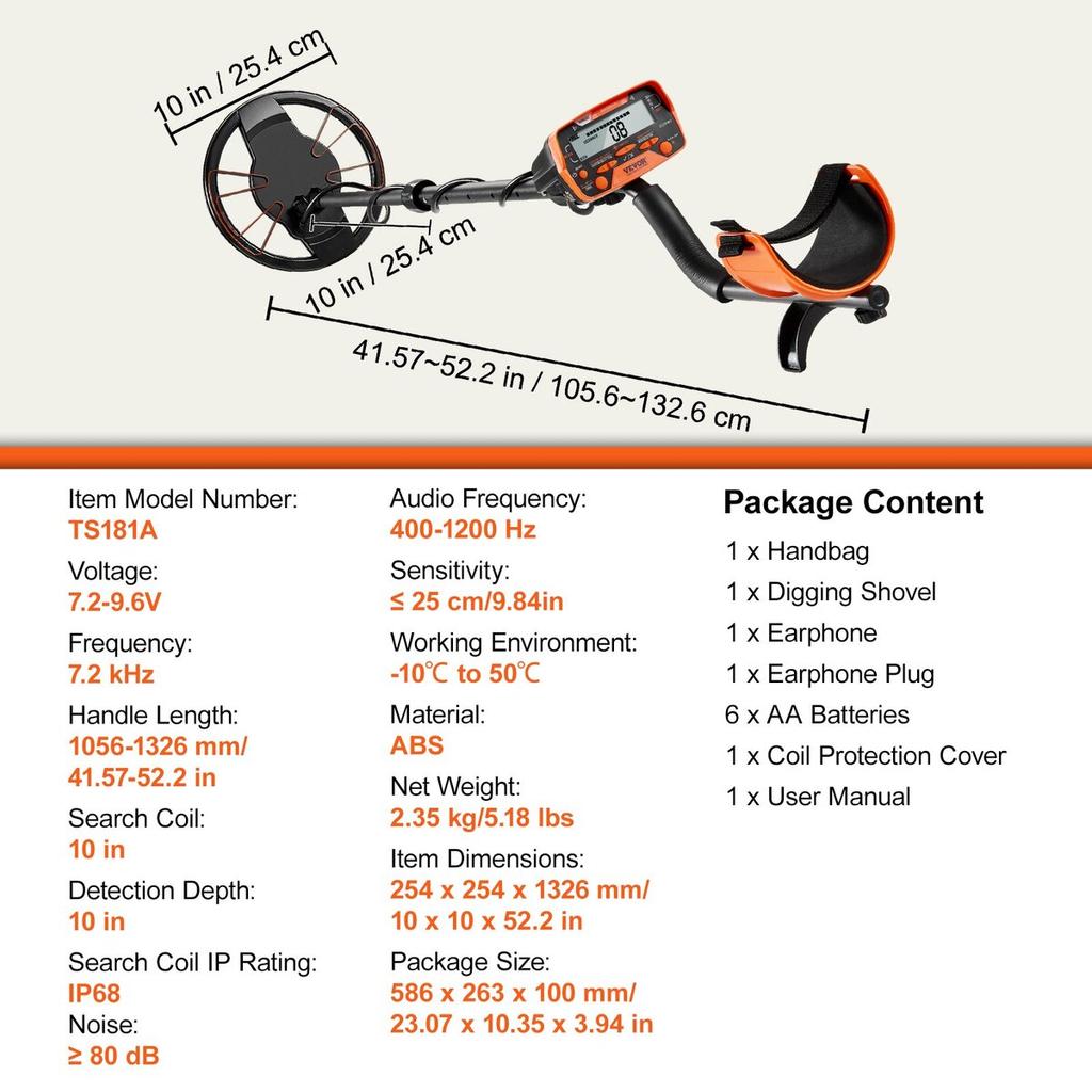 Metal Detector for Adults & Kids, 10 Inch Waterproof Search Coil with LCD Display 7 Modes, Adjustable 41''-52'' Aluminum Stem, DSP Chip Higher