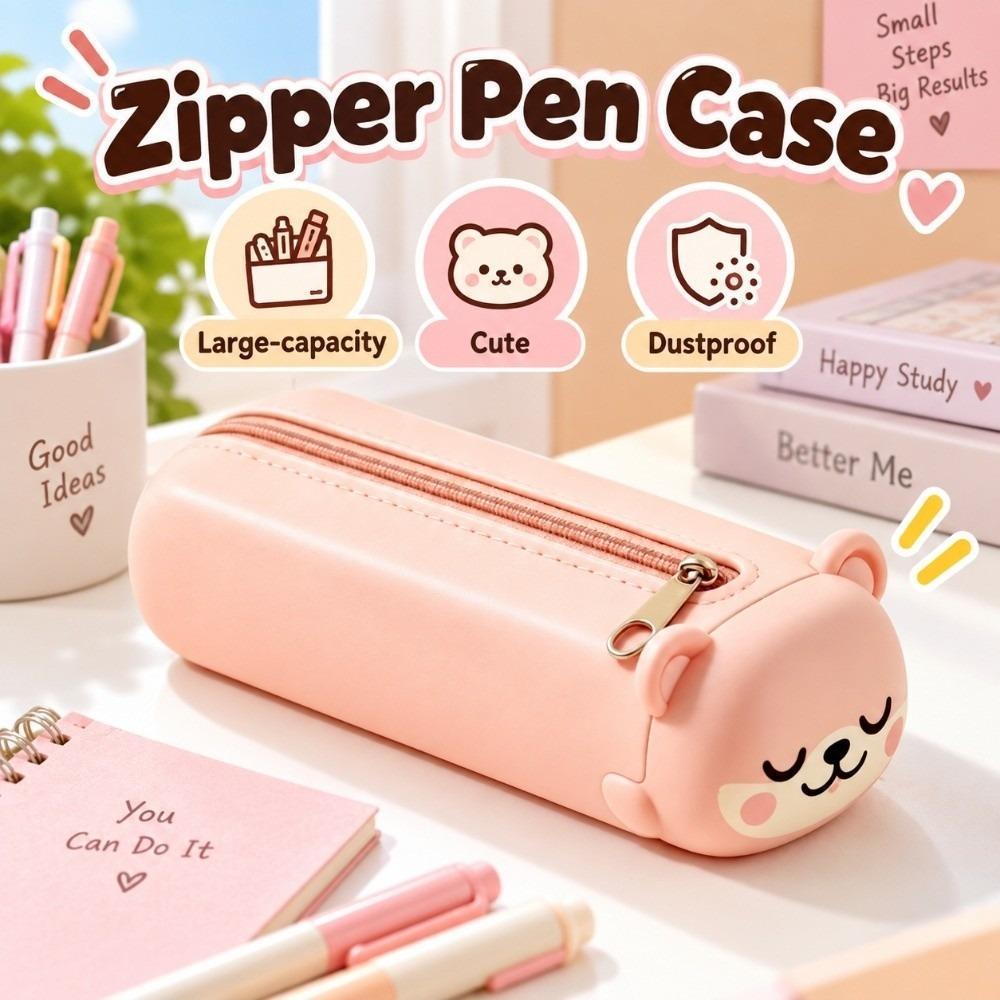 Cute Zipper Pen Case Dustproof Stationery Bag Kids Stationery Bag Silicone Pencil Case Children