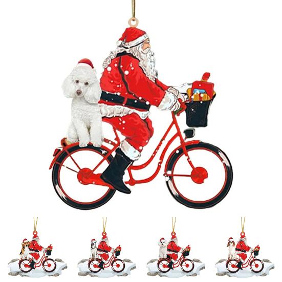 Санта на велосипеде с собакой, милая акриловая фигурка Санта-Клауса, елочное украшение для праздничной вечеринки