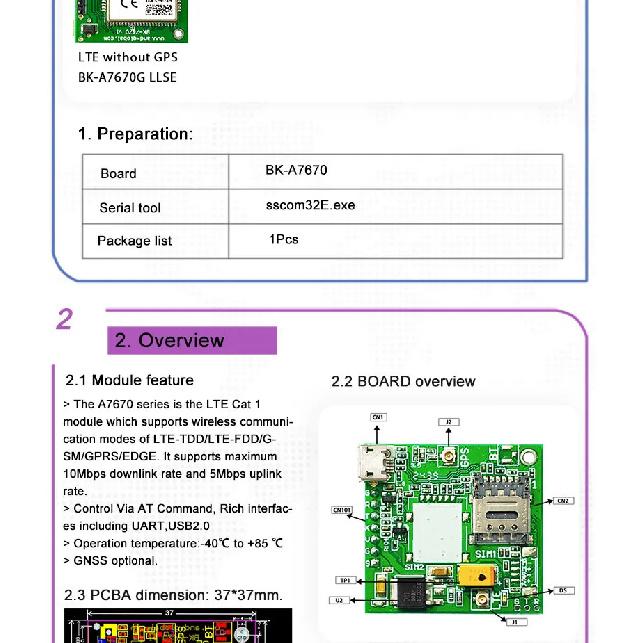 A7670E LTE Cat 1 Multi Band GSM GPRS LBS for Europe Southeast Asia West Asia Africa South Korea