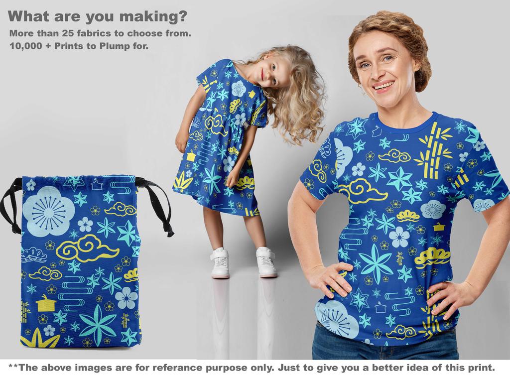 oneOone Cotton Flex Blue Fabric Asian Japanese Dress Material Fabric Print Fabric By The Yard 40 Inch