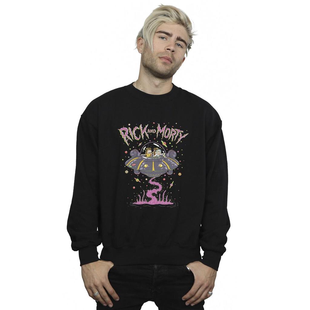 Rick And Morty Mens Pink Spaceship Sweatshirt
