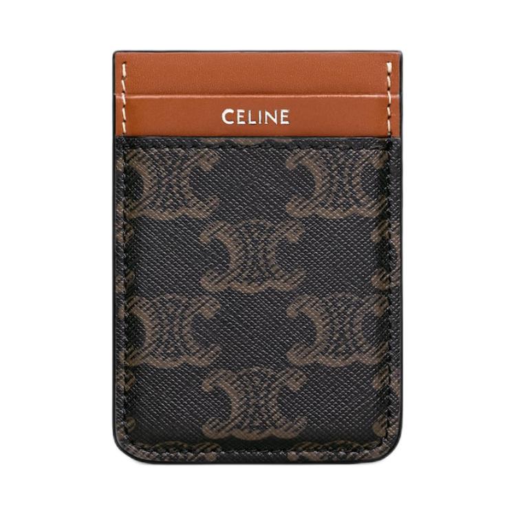 Celine Triomphe Classic Logo Print Canvas With Calfskin Trim Card Holder Men Accessories Brown 10N492EEN-04LI