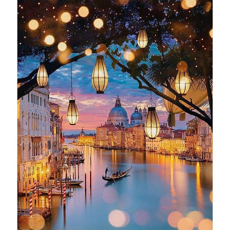 DIY пейзаж 5D алмазная живопись полная круглая дрель живописная Алмазная художественная вышивка крестиком закат украшение дома