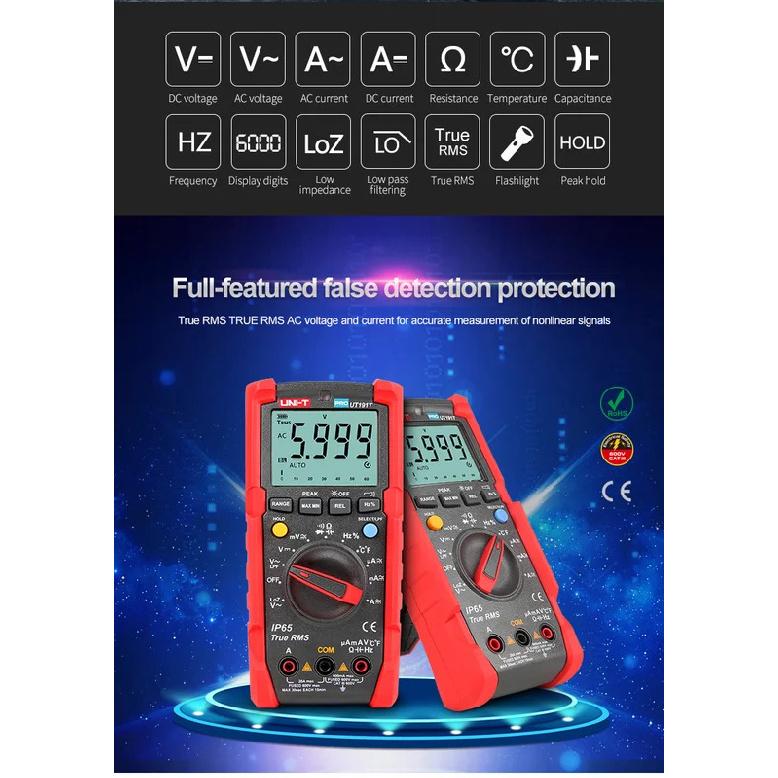 UNI-T Professional Digital Multimeter UT191T UT191E True RMS Auto Range 20A Ammeter 600V 6000 Counts DC/AC Capacitor Tester