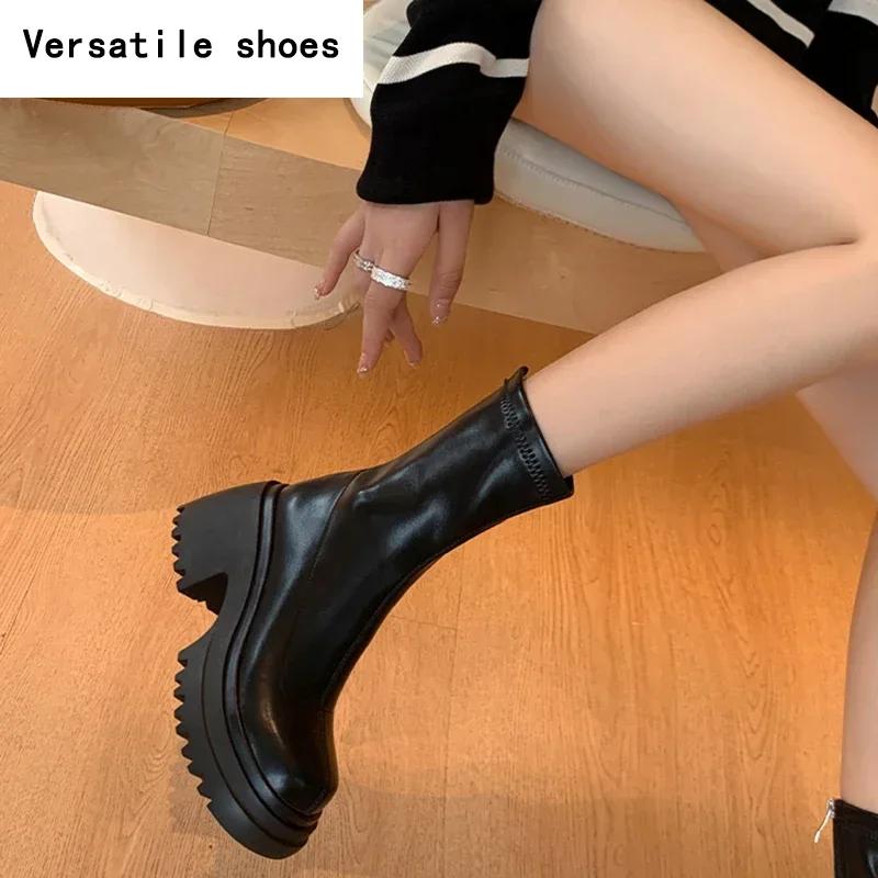 Массивные женские ботильоны, модные, с задней молнией, на платформе, на толстом каблуке, короткие ботильоны в стиле ретро, осенне-зимняя женская обувь