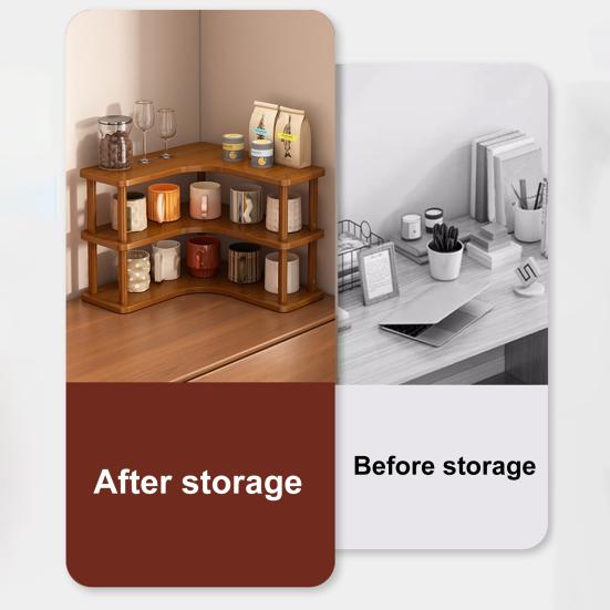 Wooden Desktop Storage Rack Multi-Functional Tea Table Organizer Corner Design 2/3 Layer Desk Storage Stand