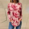 Tee Shirts For Women Casual Round Neck Long Sleeve Shirts Valentine's Day Printing Top Pullover