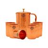 Pure Copper Drinkware Gift Set of 1 Jug & 6 Glass with Gift Box & Hammered Design, Gifting Item for Diwali, Jug-1.5 Litre & Glass-300 ML
